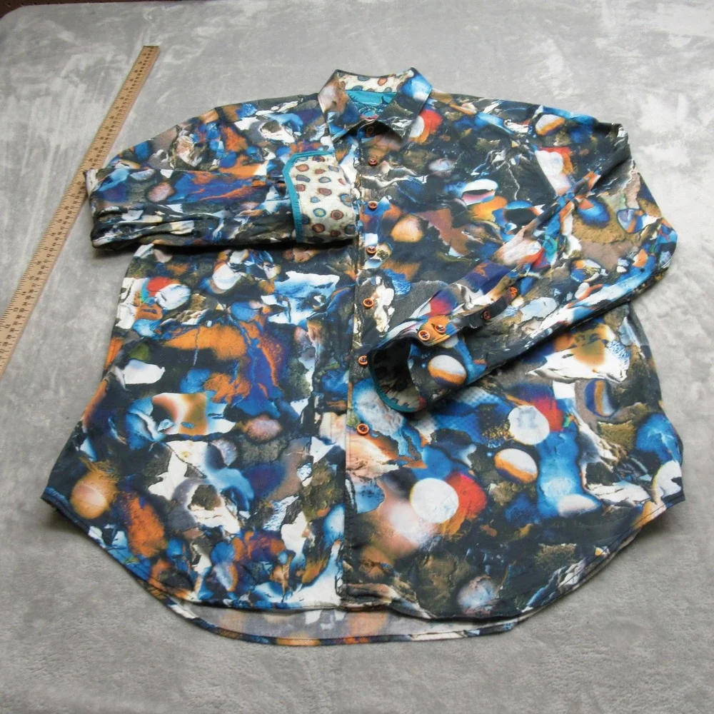 Robert Graham Shirt Mens XL Blue Abstract Classic Flip Cuff Button Down VTG Rare - Picture 2 of 16